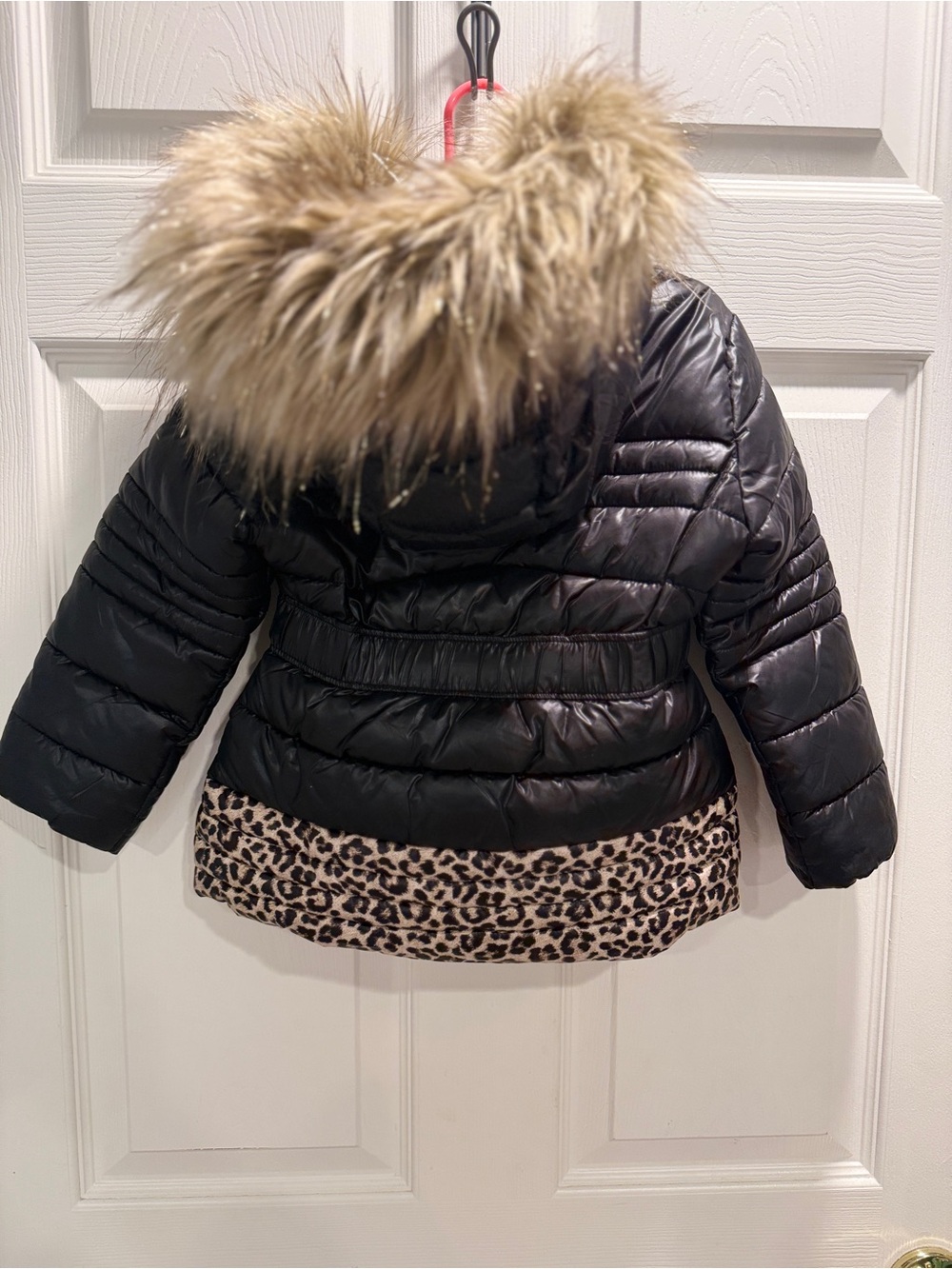 Michael Kors Girls 3T Puffer Coat Faux Fur Hood Black Leopard Print Jacket - Picture 10 of 14